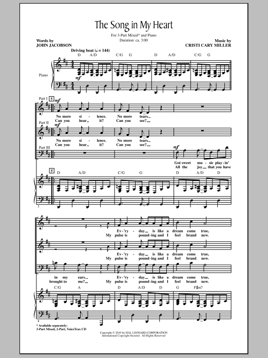 Download John Jacobson The Song In My Heart Sheet Music and learn how to play 2-Part Choir PDF digital score in minutes