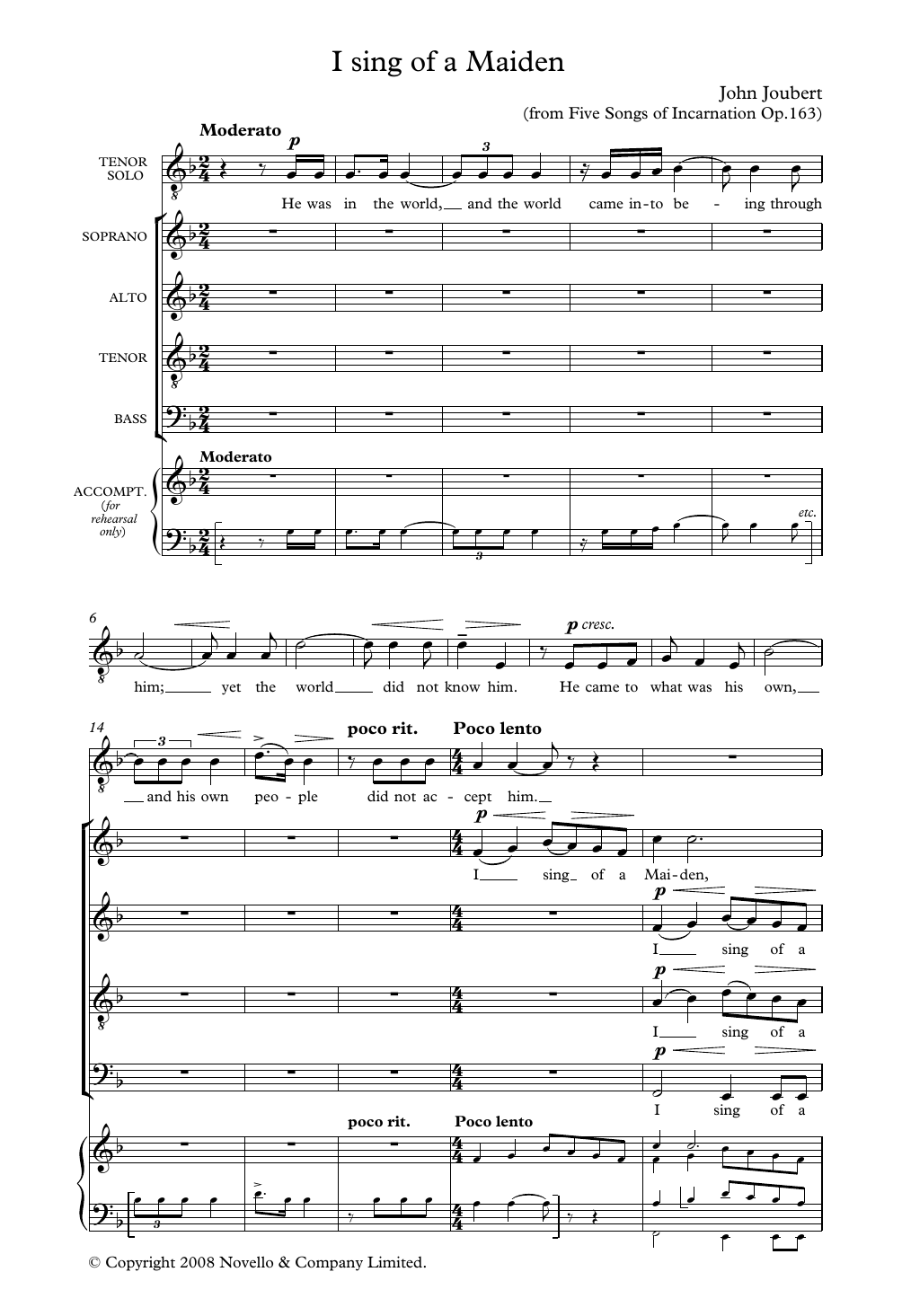 Download John Joubert I Sing Of A Maiden Sheet Music and learn how to play Piano, Vocal & Guitar PDF digital score in minutes