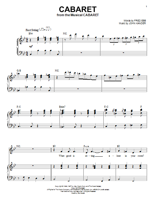 Download Kander & Ebb Cabaret Sheet Music and learn how to play Piano & Vocal PDF digital score in minutes
