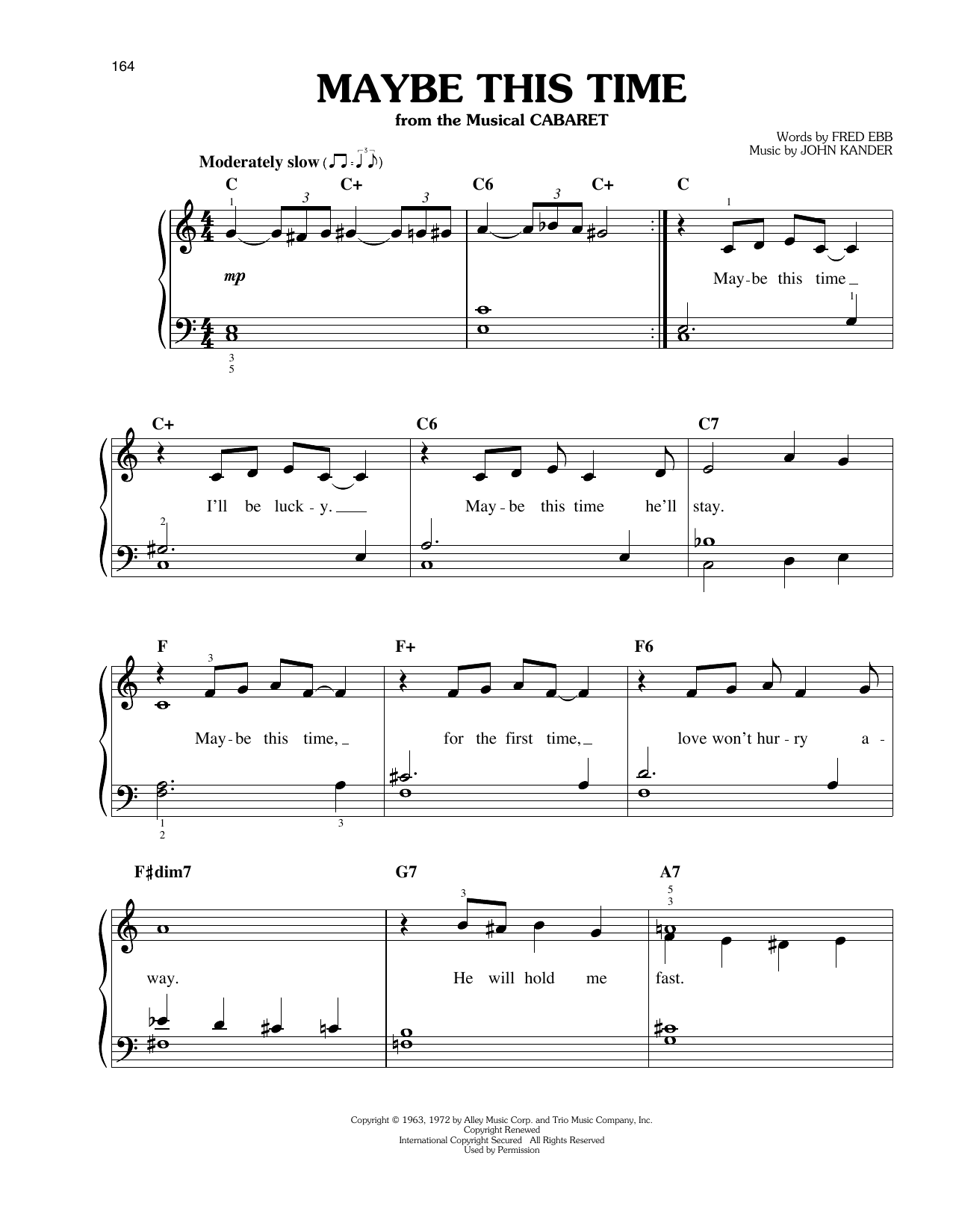 Download John Kander Maybe This Time Sheet Music and learn how to play Easy Piano PDF digital score in minutes