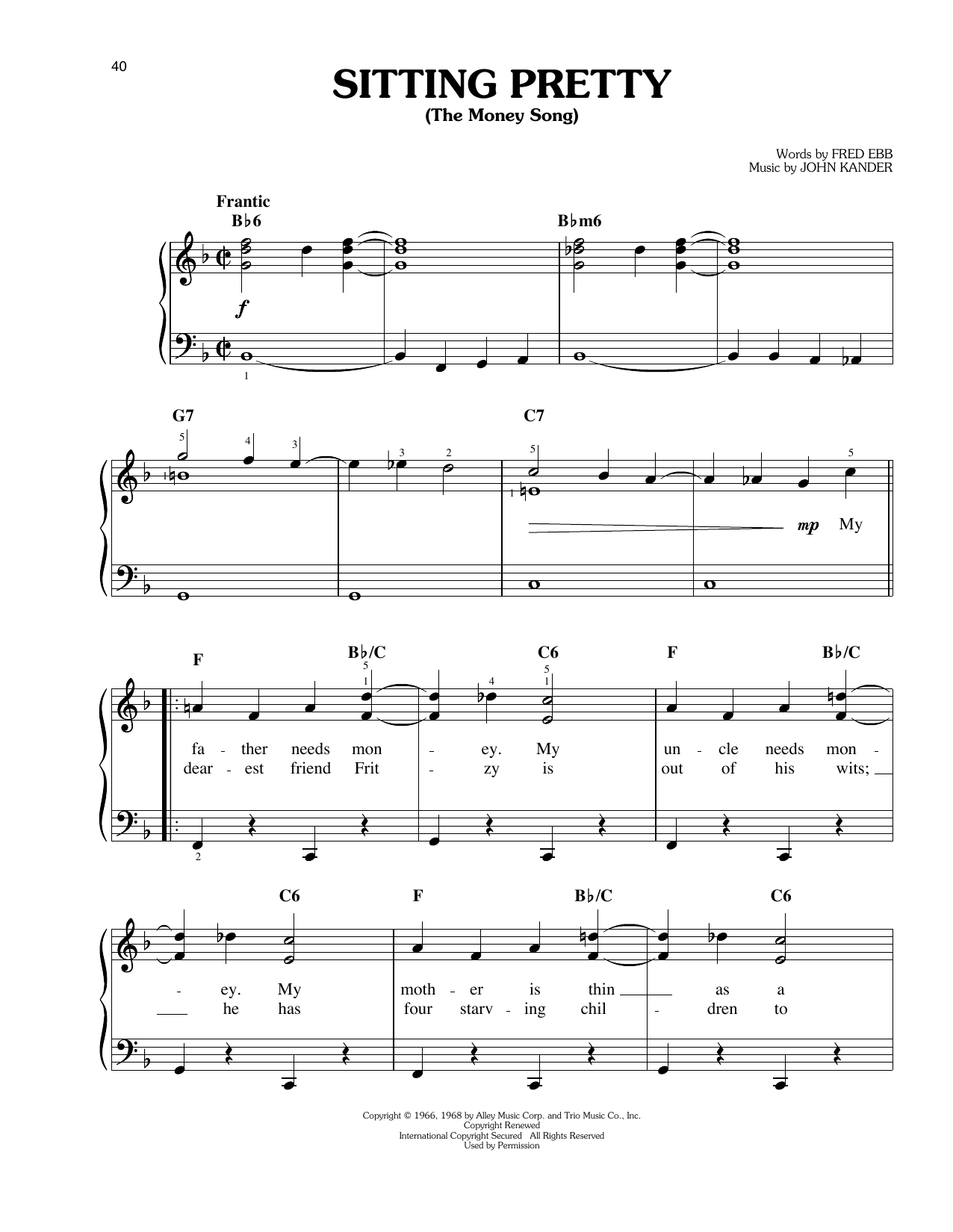 Download John Kander Sitting Pretty (The Money Song) Sheet Music and learn how to play Easy Piano PDF digital score in minutes