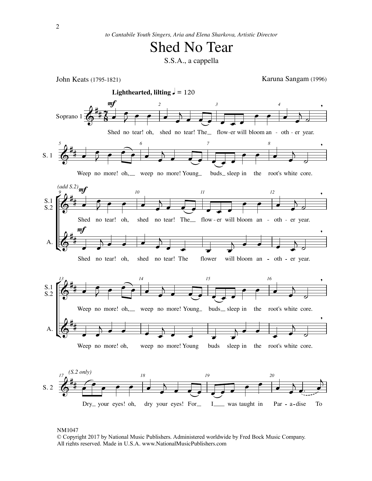 Download John Keats Shed No Tear Sheet Music and learn how to play SSA Choir PDF digital score in minutes