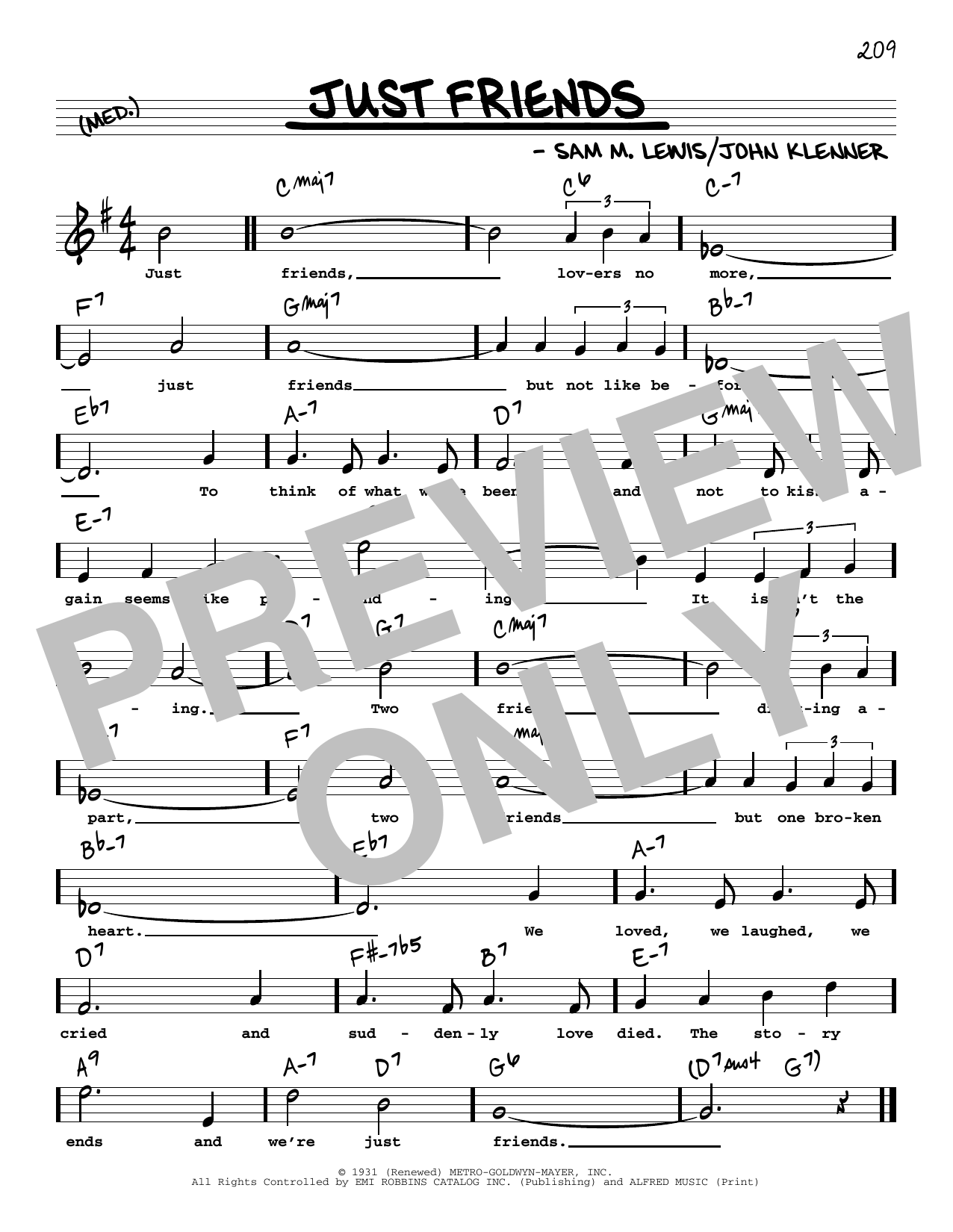 Download John Klenner and Sam M. Lewis Just Friends (High Voice) Sheet Music and learn how to play Real Book – Melody, Lyrics & Chords PDF digital score in minutes