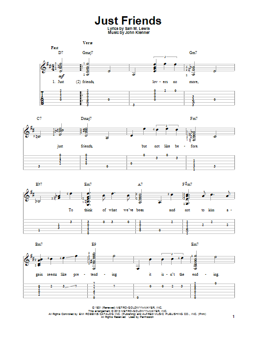 Download John Klenner Just Friends Sheet Music and learn how to play Guitar Tab PDF digital score in minutes