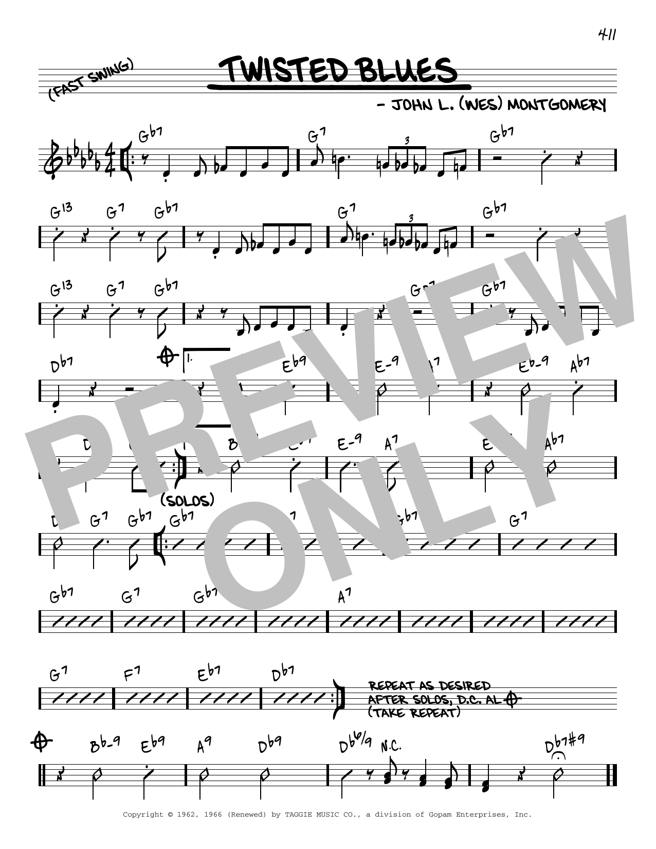 Download John L. (Wes) Montgomery Twisted Blues [Reharmonized version] (arr. Jack Grassel) Sheet Music and learn how to play Real Book – Melody & Chords PDF digital score in minutes