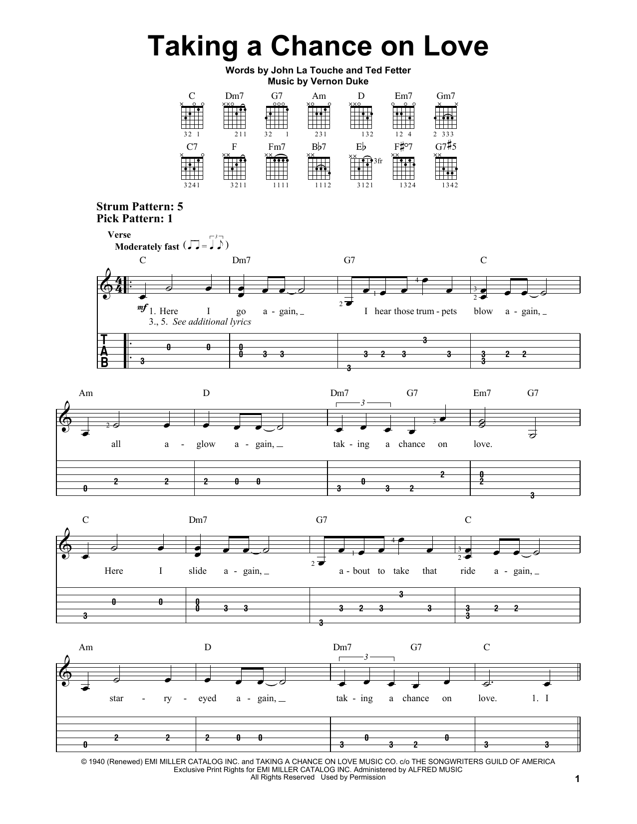 Download John La Touche Taking A Chance On Love Sheet Music and learn how to play Ukulele PDF digital score in minutes