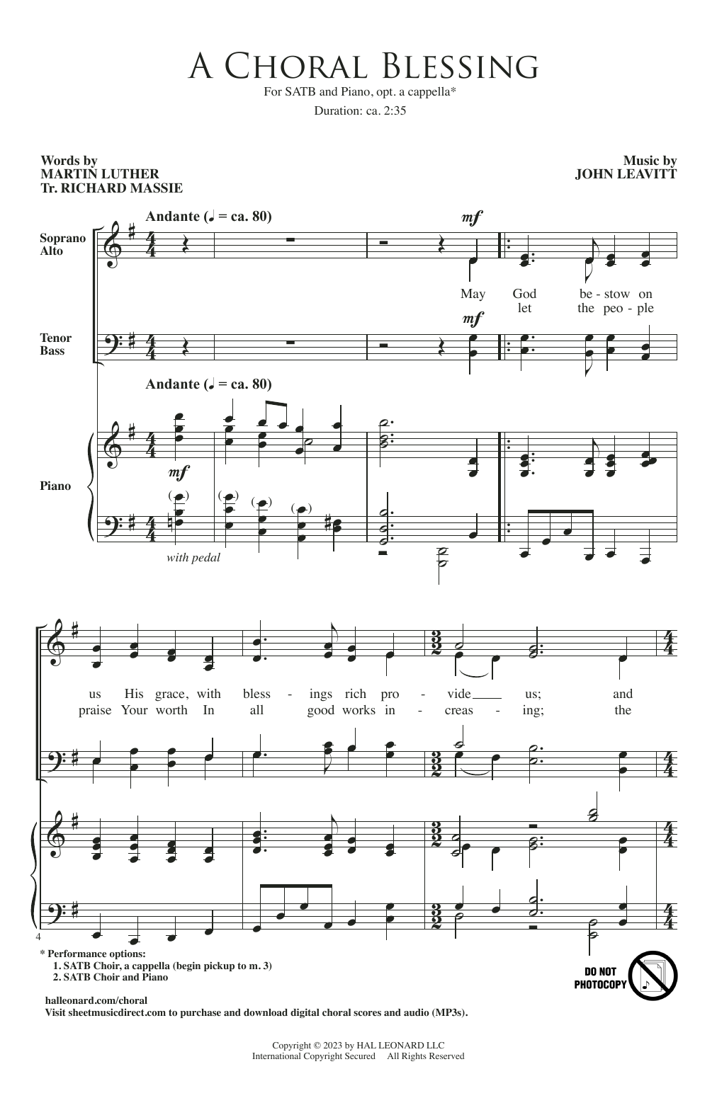 Download John Leavitt A Choral Blessing Sheet Music and learn how to play SATB Choir PDF digital score in minutes