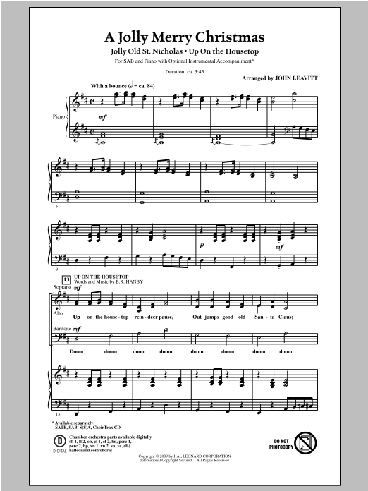 Download John Leavitt A Jolly Merry Christmas Sheet Music and learn how to play SAB PDF digital score in minutes