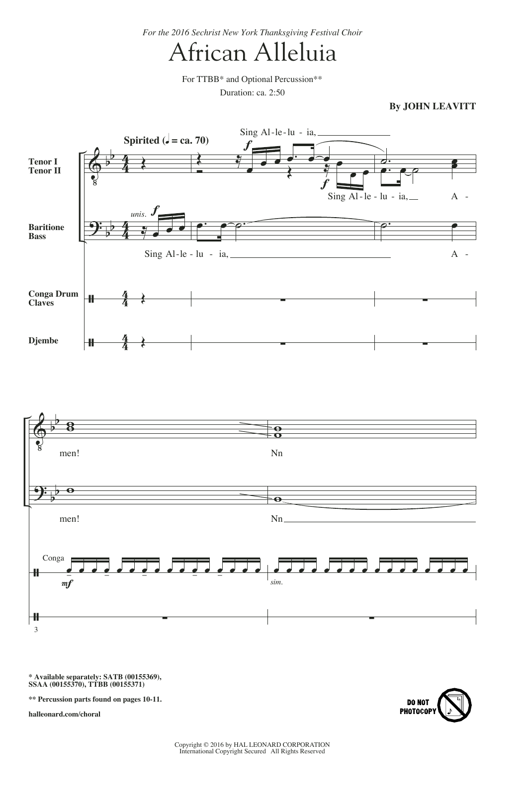 Download John Leavitt African Alleluia Sheet Music and learn how to play SSA PDF digital score in minutes