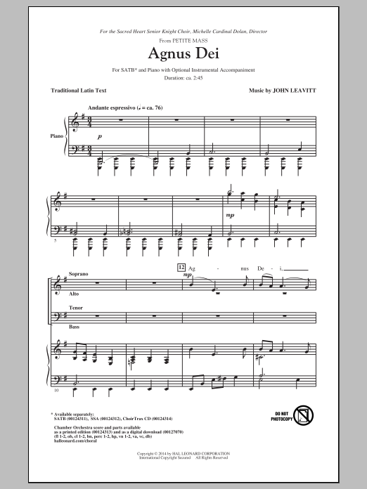 Download John Leavitt Agnus Dei Sheet Music and learn how to play SATB PDF digital score in minutes