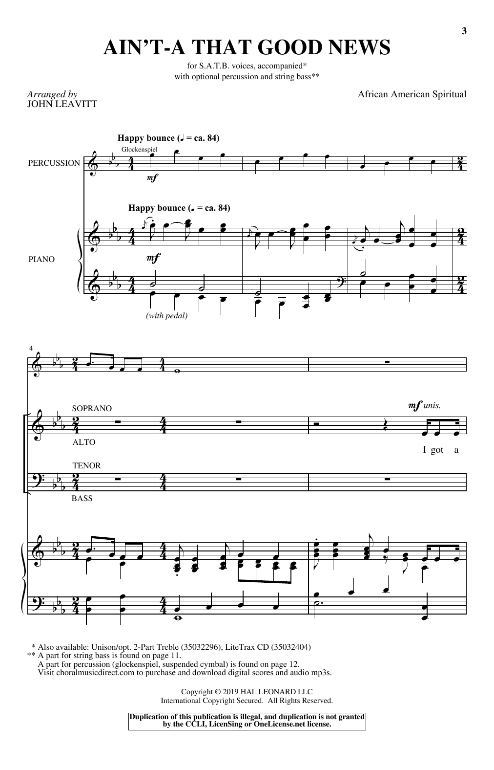 Download John Leavitt Ain't-A That Good News Sheet Music and learn how to play Unison Choir PDF digital score in minutes