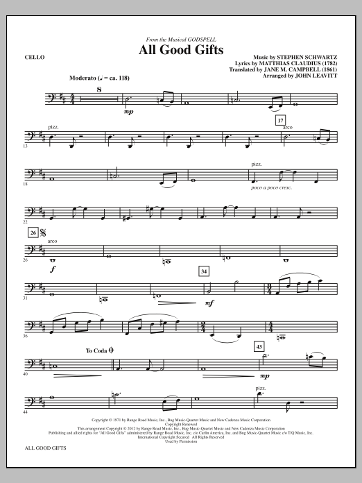 Download John Leavitt All Good Gifts - Cello Sheet Music and learn how to play Choir Instrumental Pak PDF digital score in minutes