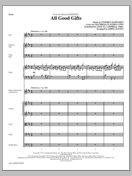 Download John Leavitt All Good Gifts - Full Score Sheet Music and learn how to play Choir Instrumental Pak PDF digital score in minutes
