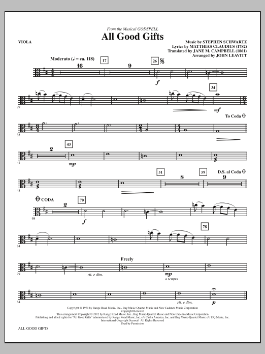 Download John Leavitt All Good Gifts - Viola Sheet Music and learn how to play Choir Instrumental Pak PDF digital score in minutes