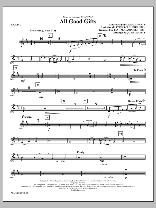 Download John Leavitt All Good Gifts - Violin 2 Sheet Music and learn how to play Choir Instrumental Pak PDF digital score in minutes