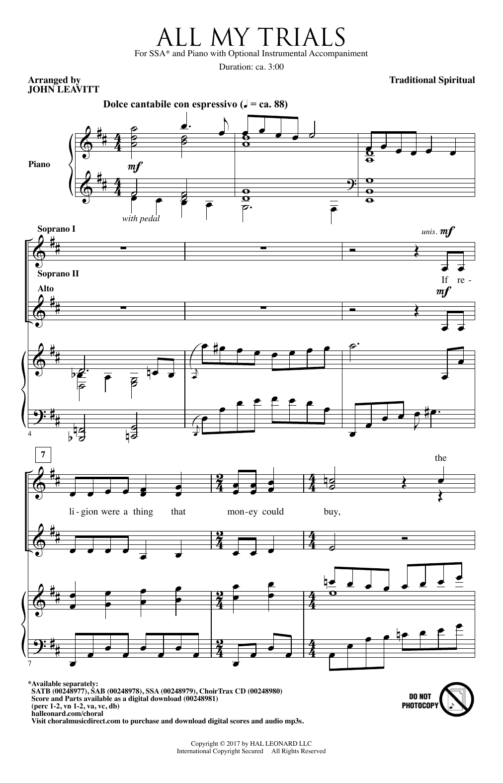 Download John Leavitt All My Trials Sheet Music and learn how to play SATB PDF digital score in minutes