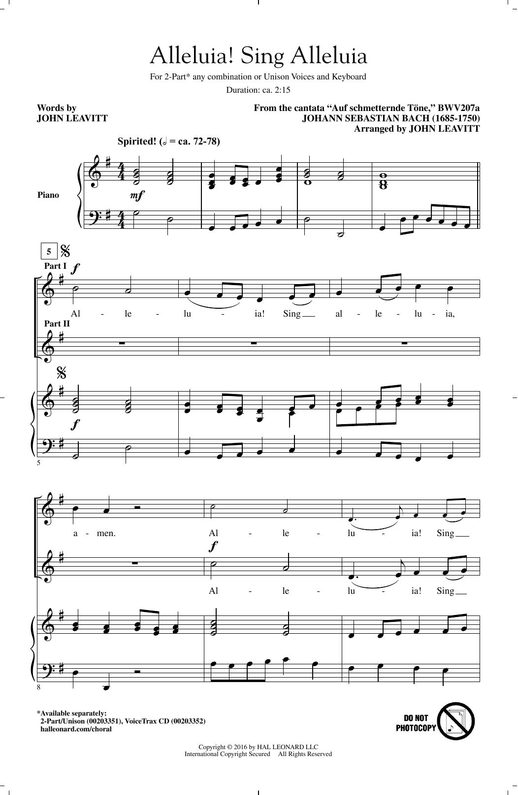 Download John Leavitt Alleluia! Sing Alleluia Sheet Music and learn how to play 2-Part Choir PDF digital score in minutes