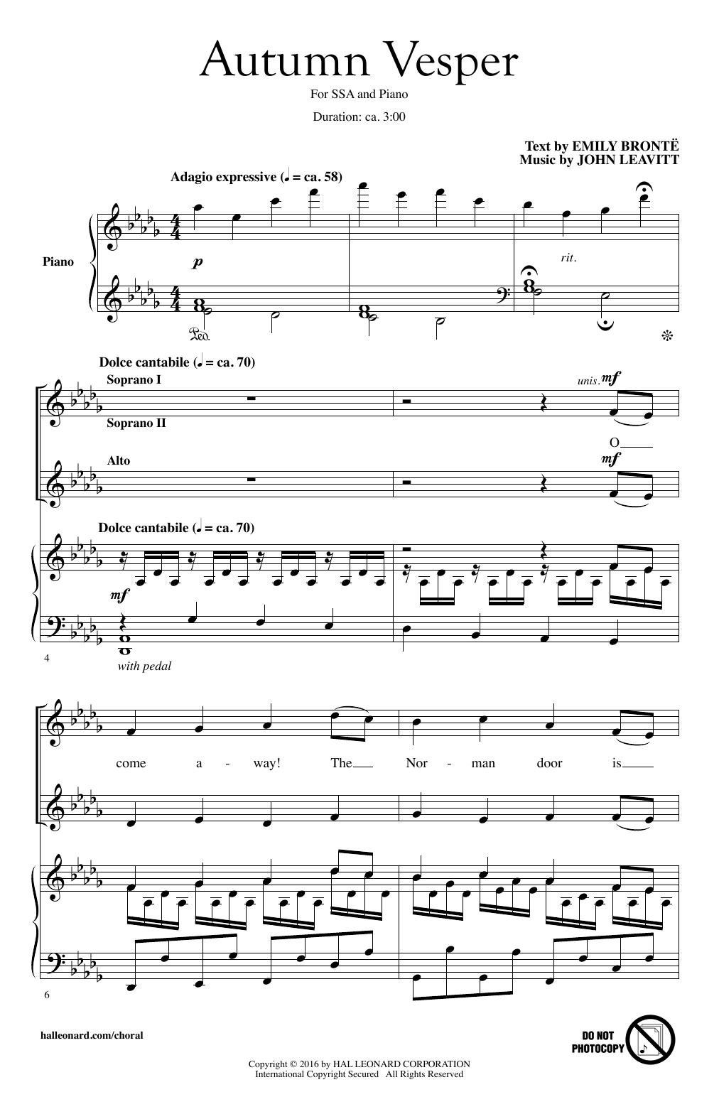 Download John Leavitt Autumn Vesper Sheet Music and learn how to play SSA PDF digital score in minutes