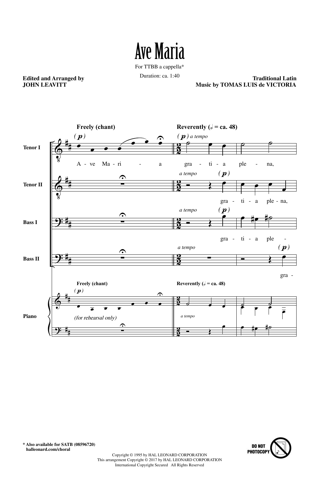Download John Leavitt Ave Maria Sheet Music and learn how to play TTBB PDF digital score in minutes