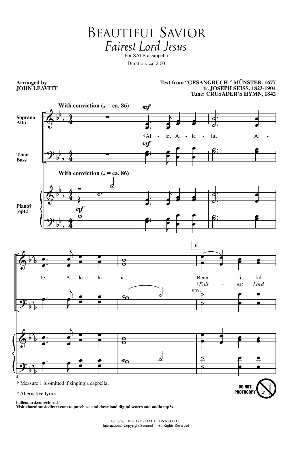 Download John Leavitt Beautiful Savior Sheet Music and learn how to play SATB PDF digital score in minutes