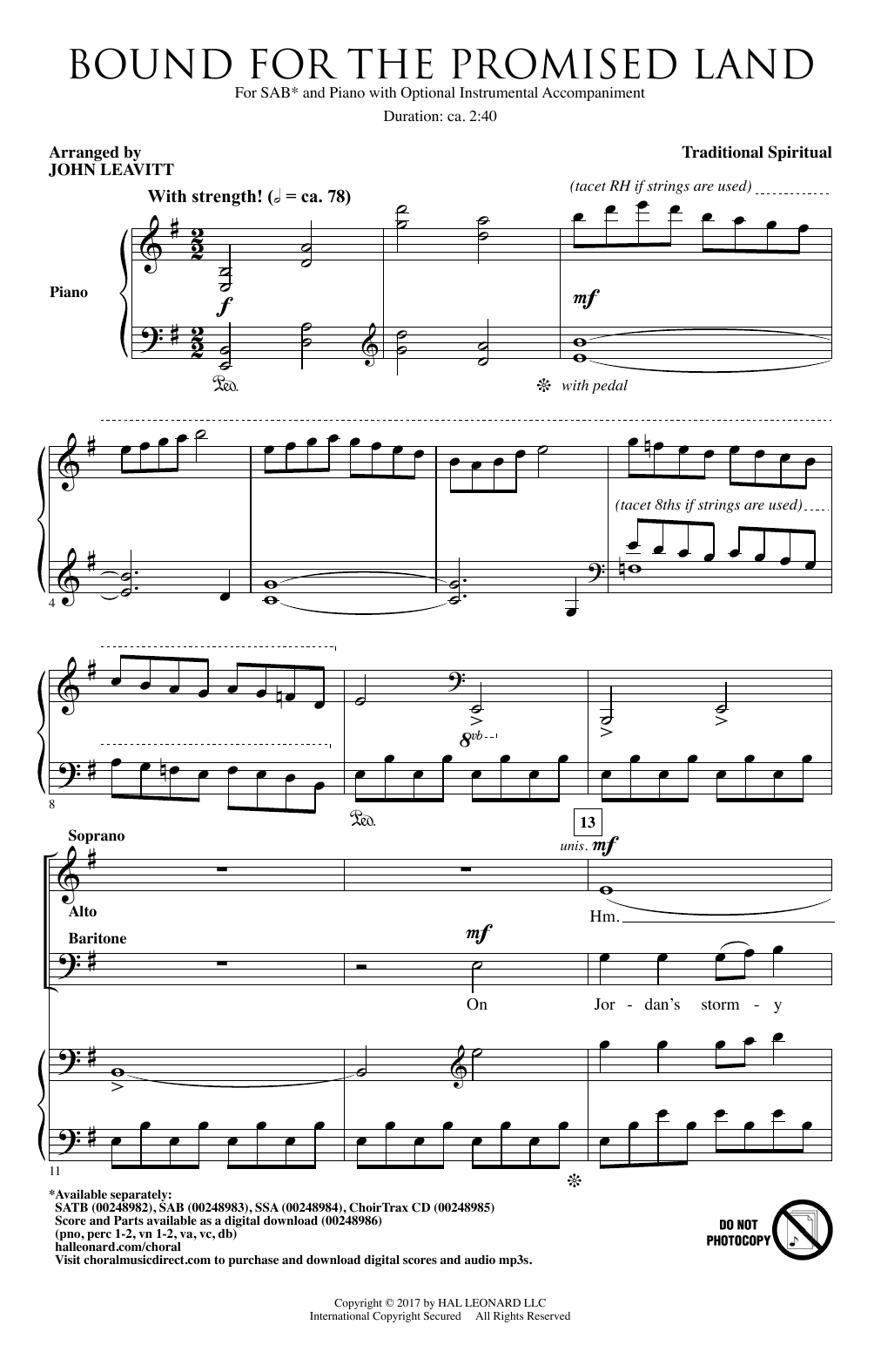 Download John Leavitt Bound For The Promised Land Sheet Music and learn how to play SSA PDF digital score in minutes