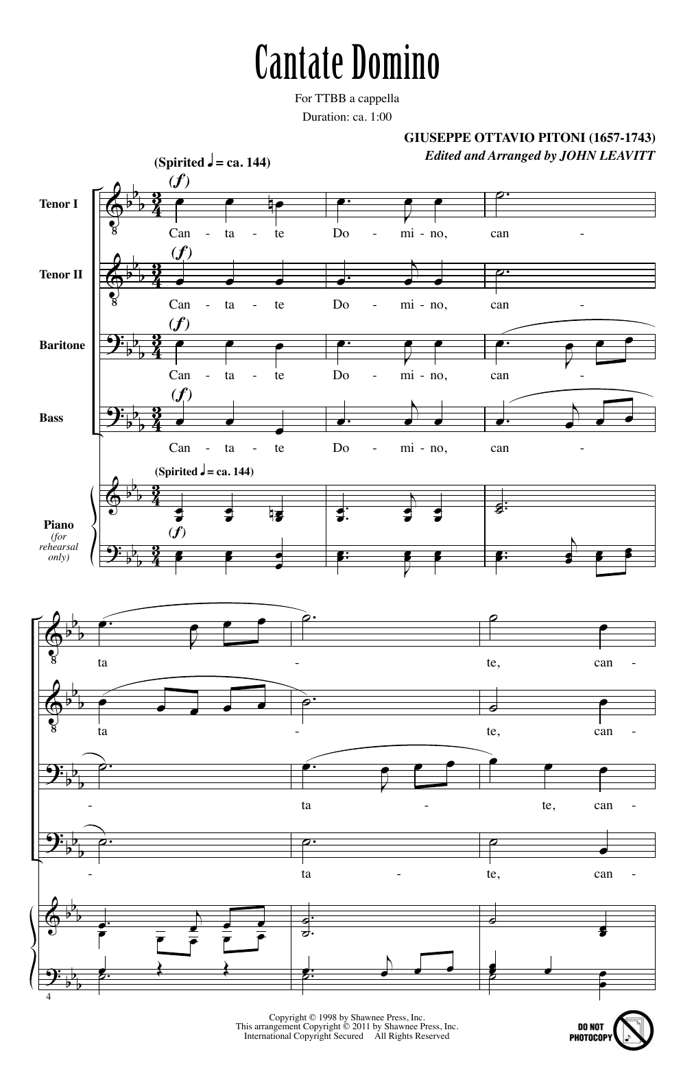 Download John Leavitt Cantate Domino Sheet Music and learn how to play TTBB PDF digital score in minutes