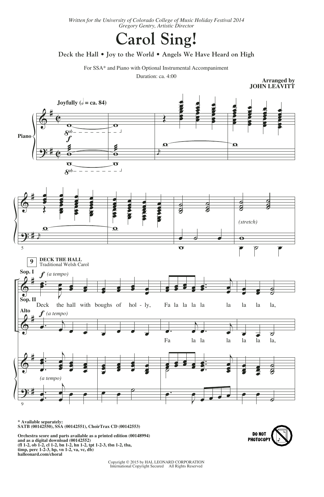 Download John Leavitt Carol Sing! Sheet Music and learn how to play SSA PDF digital score in minutes