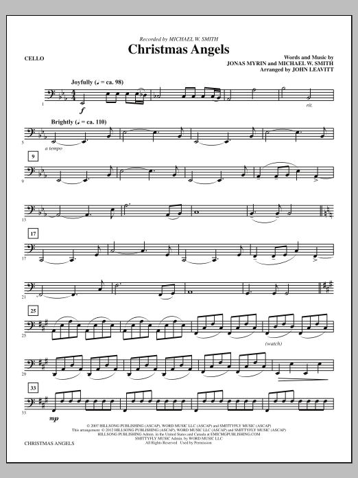 Download John Leavitt Christmas Angels - Cello Sheet Music and learn how to play Choir Instrumental Pak PDF digital score in minutes