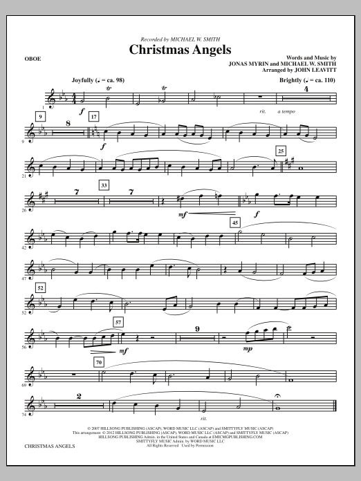 Download John Leavitt Christmas Angels - Oboe Sheet Music and learn how to play Choir Instrumental Pak PDF digital score in minutes