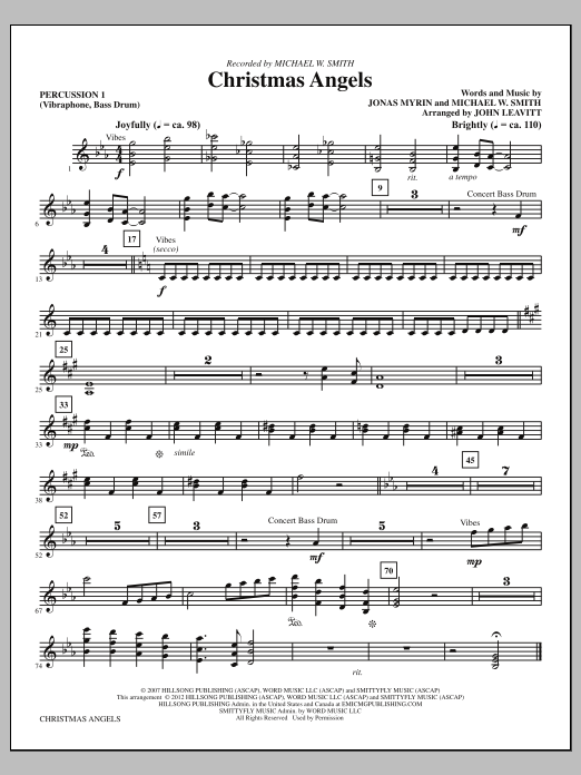 Download John Leavitt Christmas Angels - Percussion 1 Sheet Music and learn how to play Choir Instrumental Pak PDF digital score in minutes