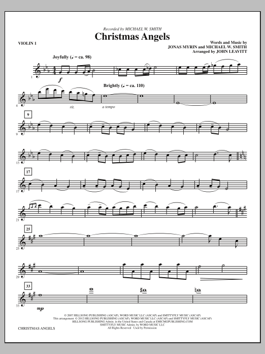 Download John Leavitt Christmas Angels - Violin 1 Sheet Music and learn how to play Choir Instrumental Pak PDF digital score in minutes