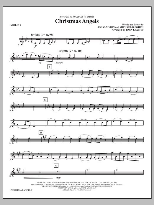 Download John Leavitt Christmas Angels - Violin 2 Sheet Music and learn how to play Choir Instrumental Pak PDF digital score in minutes