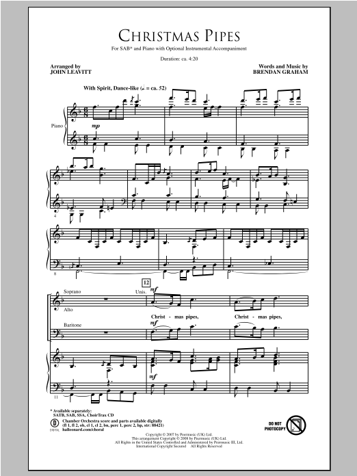 Download Brendan Graham Christmas Pipes (arr. John Leavitt) Sheet Music and learn how to play SAB PDF digital score in minutes