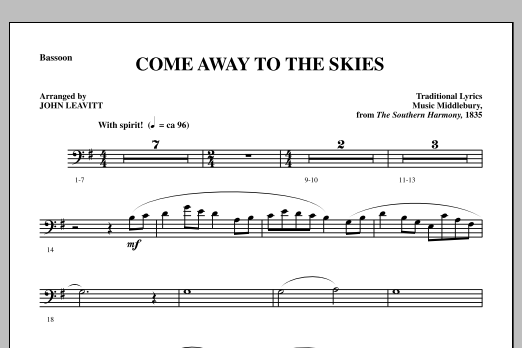 Download John Leavitt Come Away To The Skies - Bassoon Sheet Music and learn how to play Choir Instrumental Pak PDF digital score in minutes