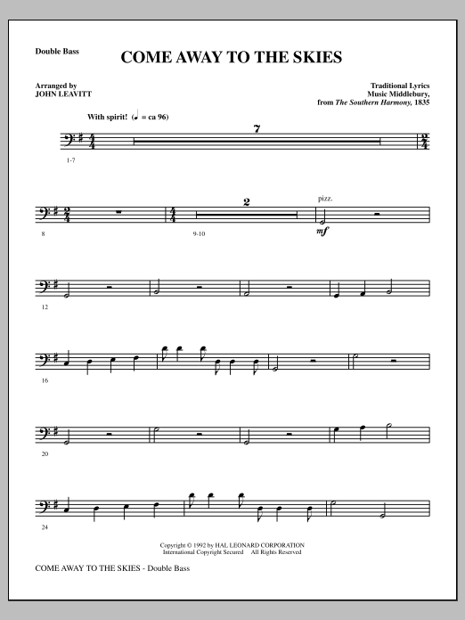Download John Leavitt Come Away To The Skies - Double Bass Sheet Music and learn how to play Choir Instrumental Pak PDF digital score in minutes