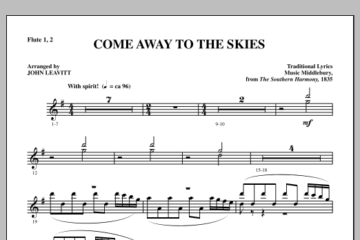 Download John Leavitt Come Away To The Skies - Flute 1 & 2 Sheet Music and learn how to play Choir Instrumental Pak PDF digital score in minutes