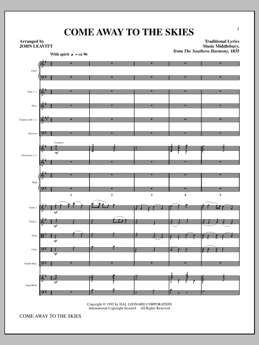 Download John Leavitt Come Away To The Skies - Full Score Sheet Music and learn how to play Choir Instrumental Pak PDF digital score in minutes