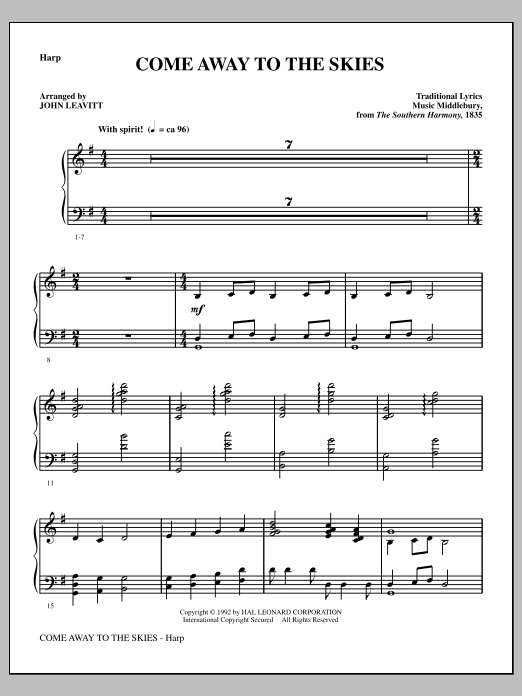 Download John Leavitt Come Away To The Skies - Harp Sheet Music and learn how to play Choir Instrumental Pak PDF digital score in minutes