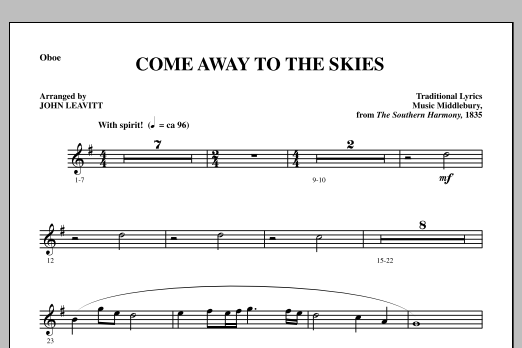 Download John Leavitt Come Away To The Skies - Oboe Sheet Music and learn how to play Choir Instrumental Pak PDF digital score in minutes