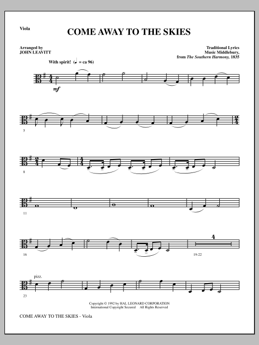 Download John Leavitt Come Away To The Skies - Viola Sheet Music and learn how to play Choir Instrumental Pak PDF digital score in minutes