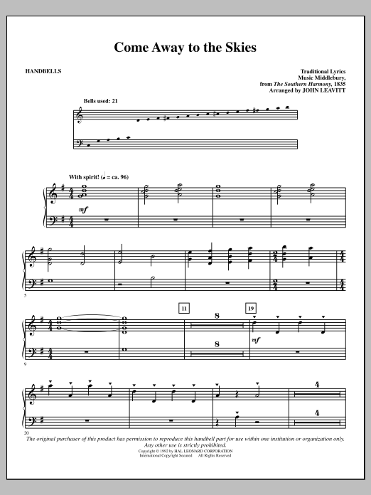 Download John Leavitt Come Away To The Skies Sheet Music and learn how to play Percussion PDF digital score in minutes