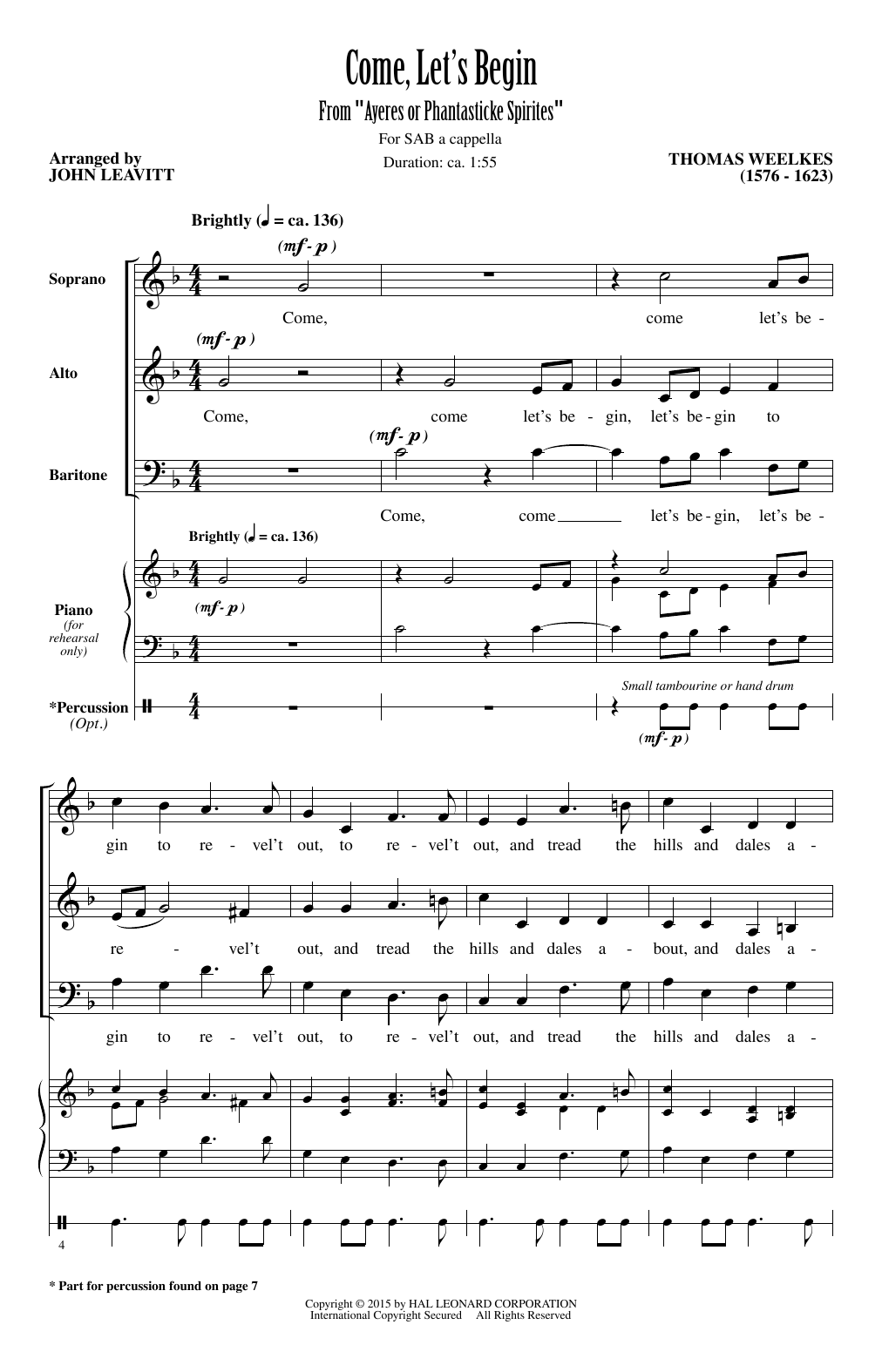 Download John Leavitt Come, Let's Begin Sheet Music and learn how to play SAB PDF digital score in minutes