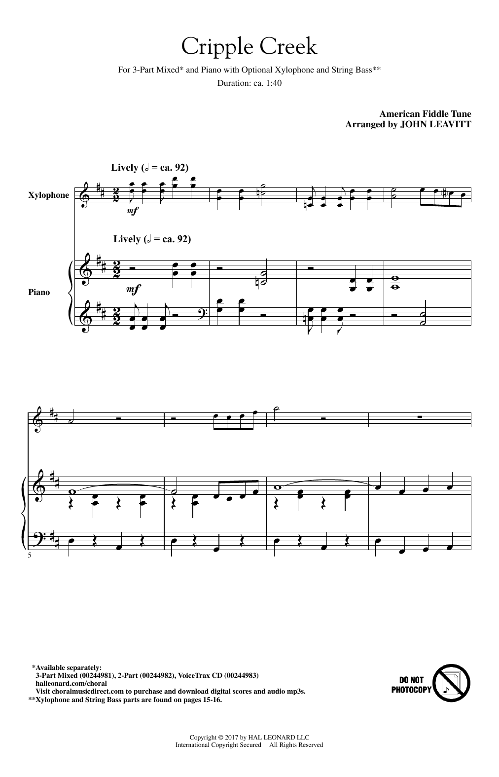 Download John Leavitt Cripple Creek Sheet Music and learn how to play 3-Part Mixed PDF digital score in minutes