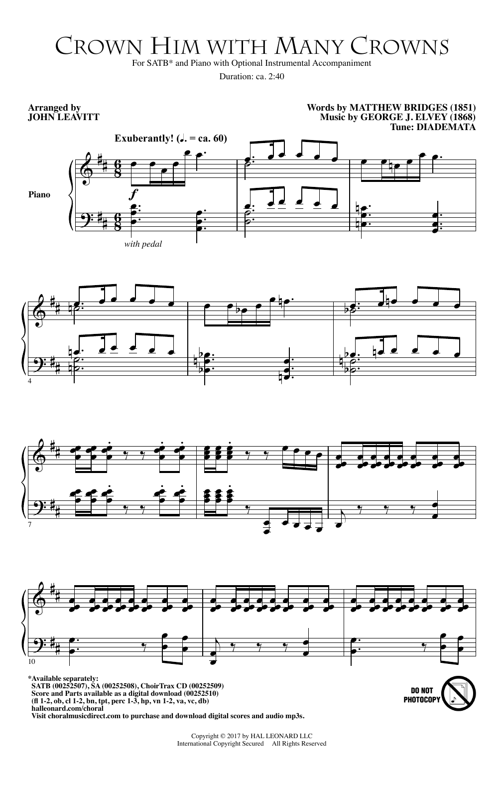 Download John Leavitt Crown Him With Many Crowns Sheet Music and learn how to play SATB PDF digital score in minutes