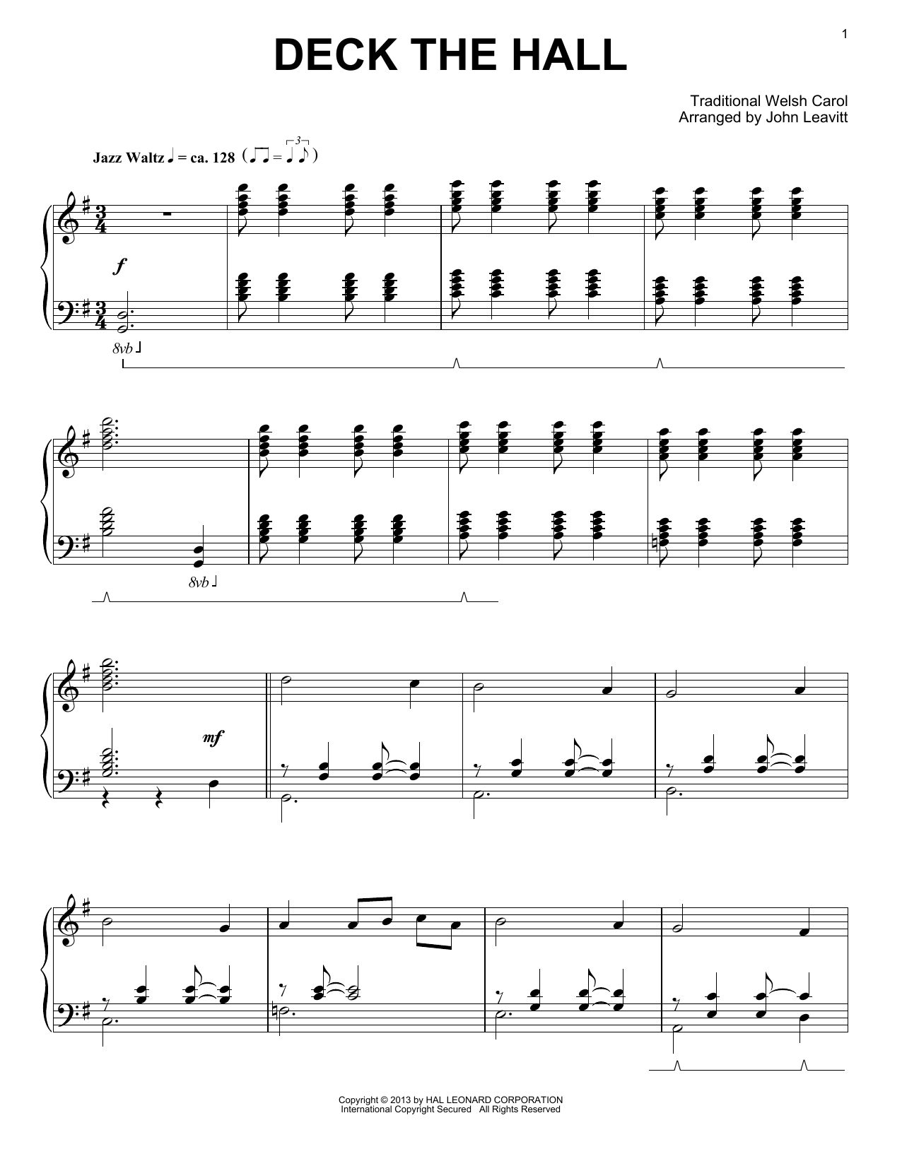 Download John Leavitt Deck The Hall Sheet Music and learn how to play Piano PDF digital score in minutes