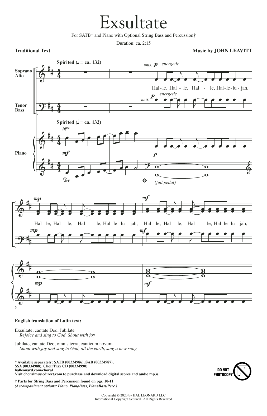 Download John Leavitt Exsultate Sheet Music and learn how to play SAB Choir PDF digital score in minutes
