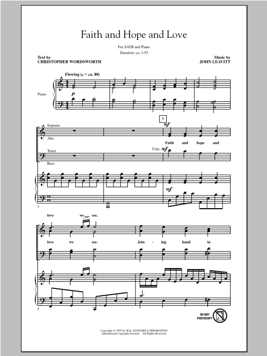 Download John Leavitt Faith And Hope And Love Sheet Music and learn how to play SATB PDF digital score in minutes