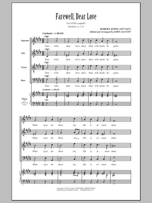 Download John Leavitt Farewell, Dear Love Sheet Music and learn how to play SATB PDF digital score in minutes