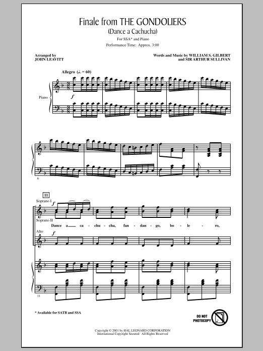 Download John Leavitt Finale from The Gondoliers (Dance a Cachucha) Sheet Music and learn how to play SSA Choir PDF digital score in minutes