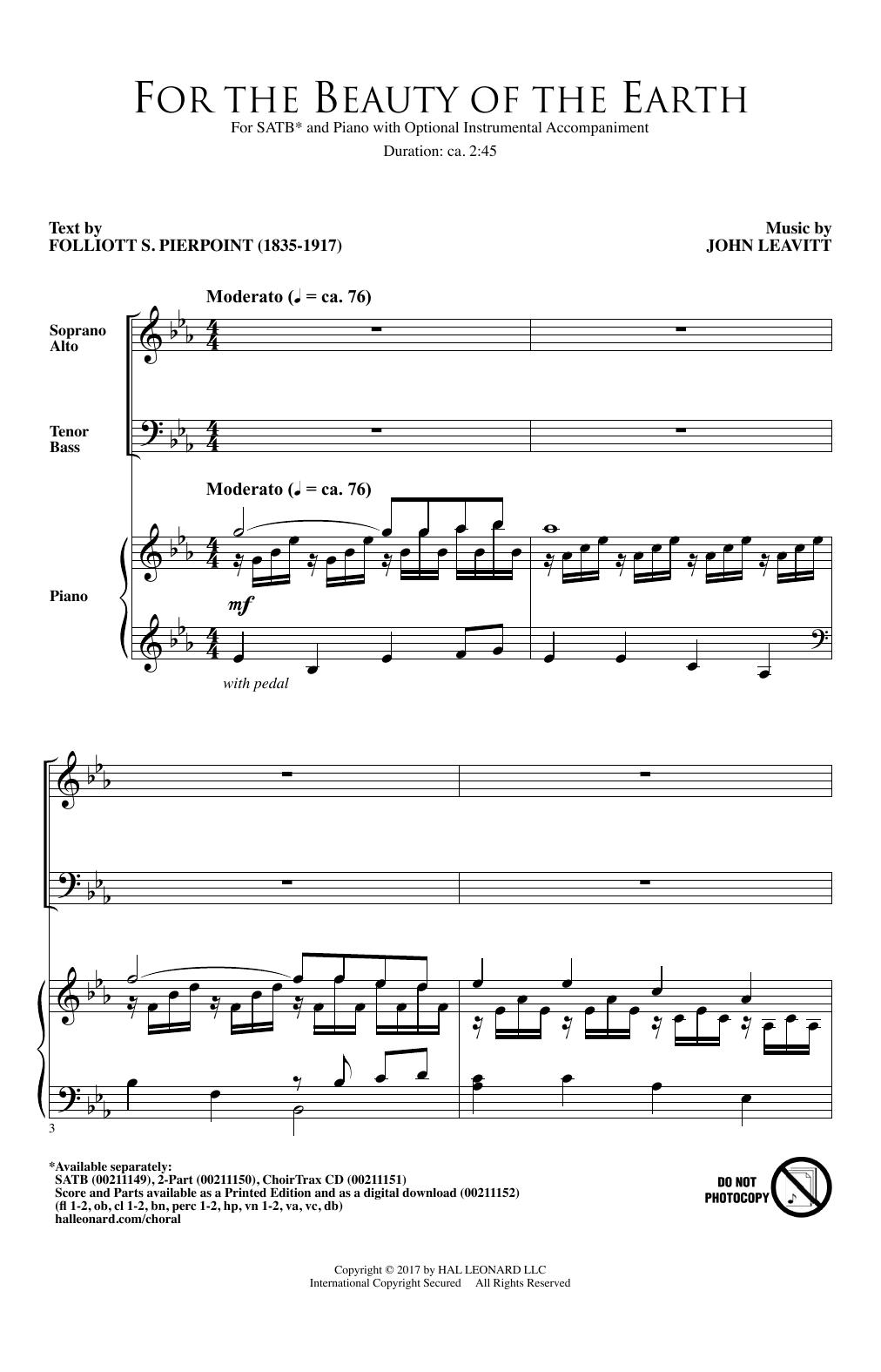Download John Leavitt For The Beauty Of The Earth Sheet Music and learn how to play 2-Part Choir PDF digital score in minutes